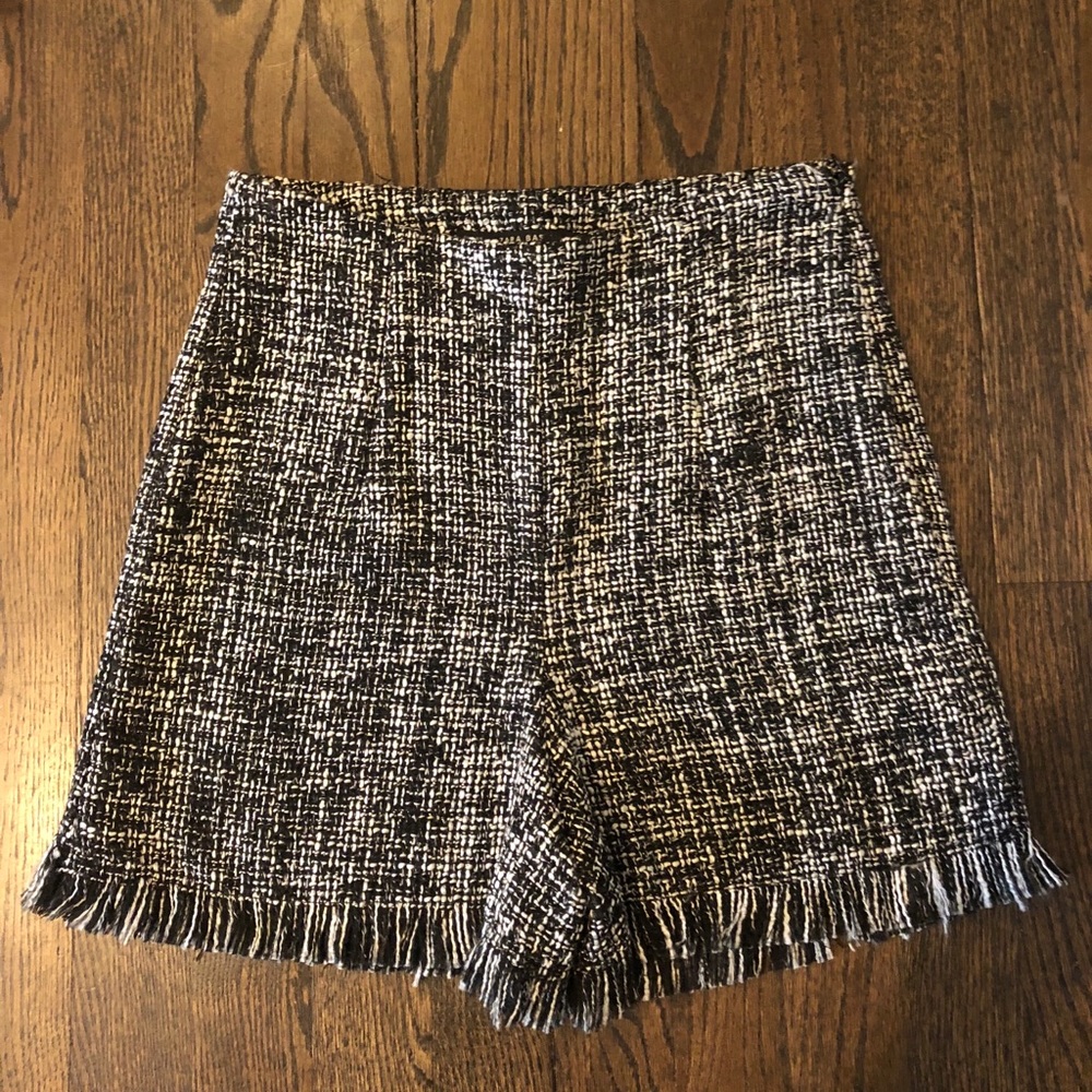 Zara High Waisted Black & White Tweed Shorts.